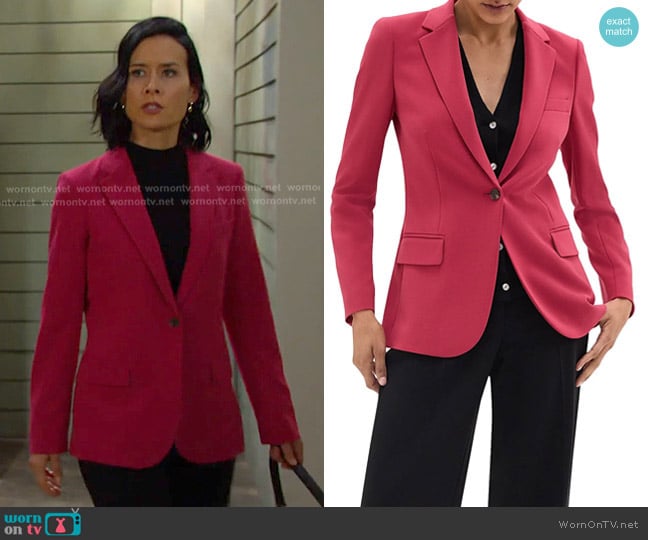 Theory Classic Staple Blazer in Deep Rose worn by  Amy Choi (Shi Ne Nielson) on Days of our Lives