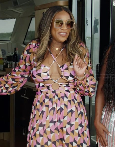 Tia's geometric print cutout dress on The Real Housewives of Potomac