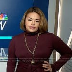 Gilma Avalos’s burgundy tie front dress on NBC News Daily