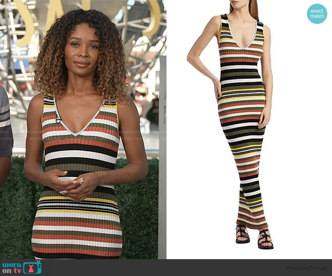 Toccin Bowie Striped V-Neck Midi-Dress worn by Zuri Hall on Access Hollywood