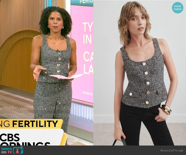 Adriana Diaz’s grey tweed button front top on CBS Mornings