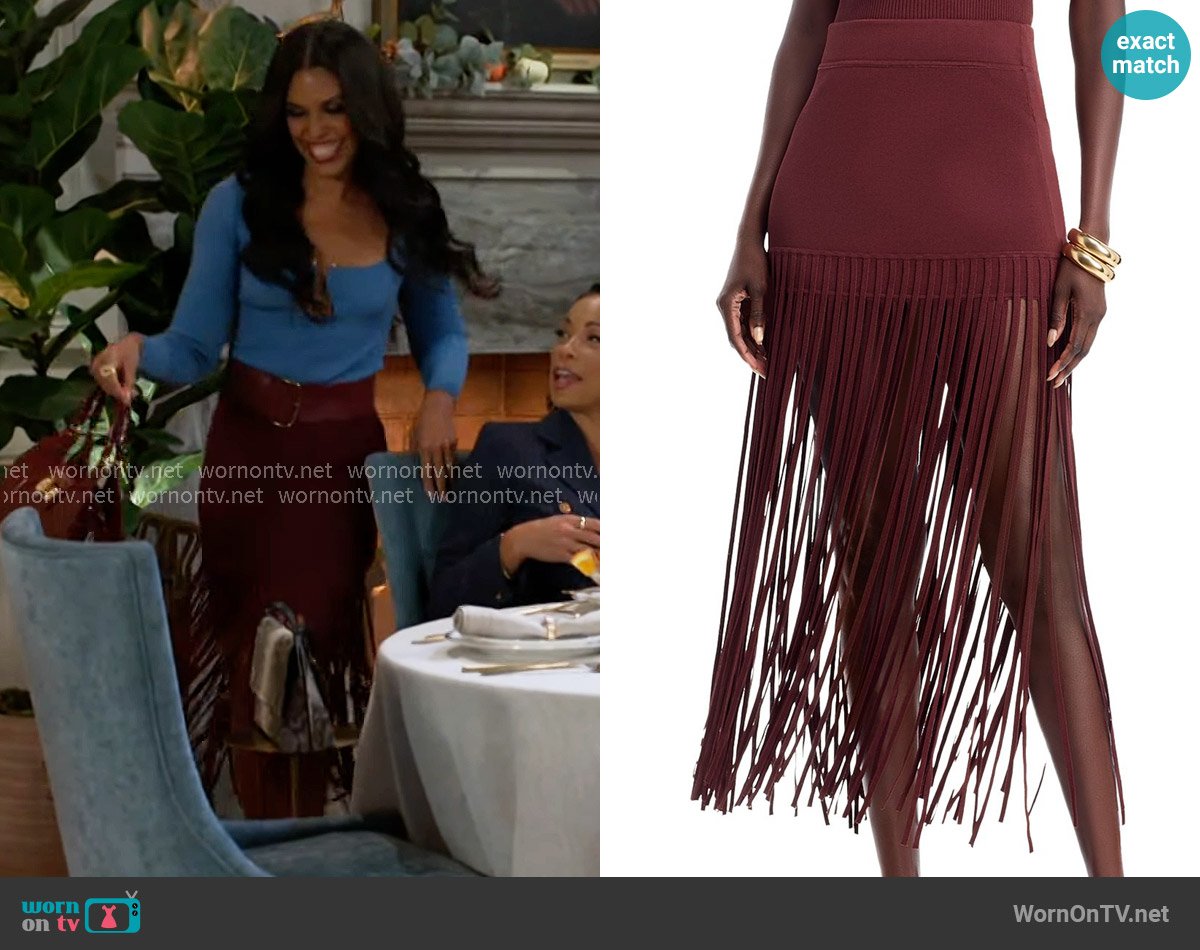 Toccin Carlyle Fringe Midi Skirt worn by Dani Dupree (Karla Mosley) on Beyond the Gates
