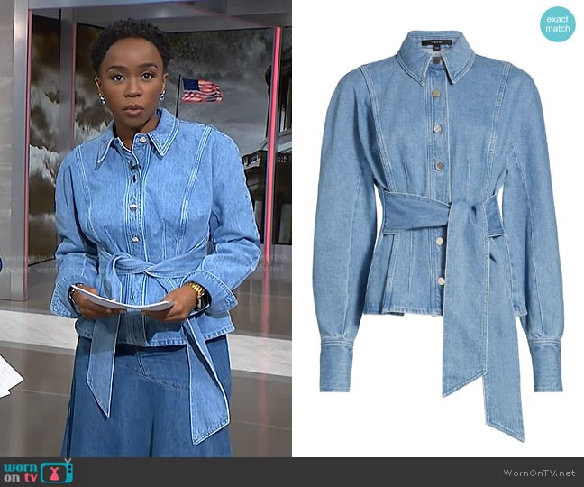 Zinhle’s tie waist denim jacket on NBC News Daily