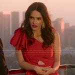 Sandra’s red asymmetric dress on Selling Sunset