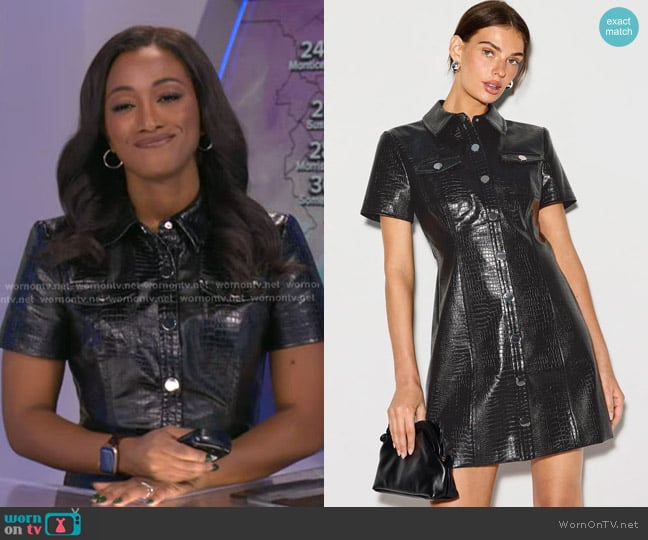 Toccin Short Sleeve Faux Leather Dress worn by Brittany Bell on Good Morning America