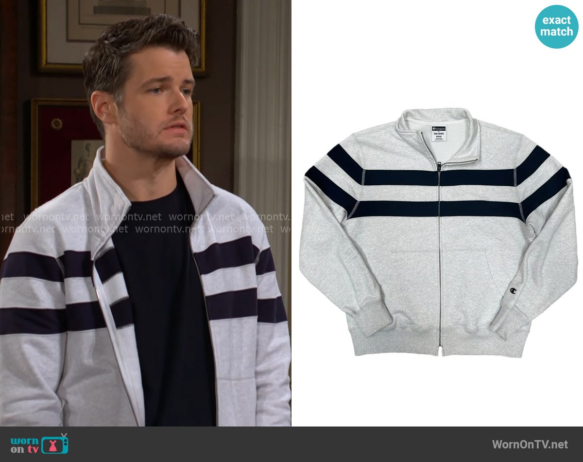 Todd Snyder x Champion Striped Track Jacket worn by Kyle Abbott (Michael Mealor) on The Young and the Restless