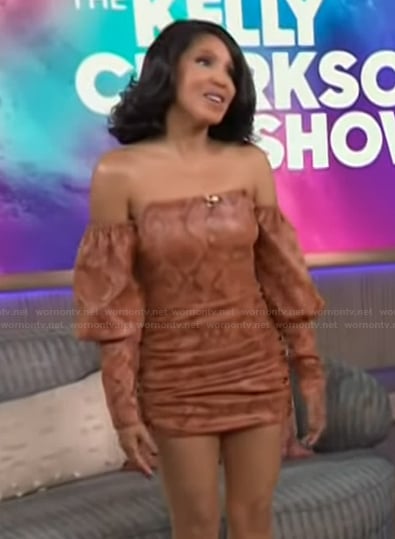 Toni Braxton's snake skin print mini dress on The Kelly Clarkson Show