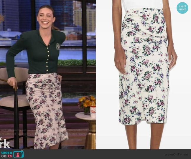 Tory Burch Printed velvet midi skirt worn by Lili Reinhart on Live with Kelly and Mark