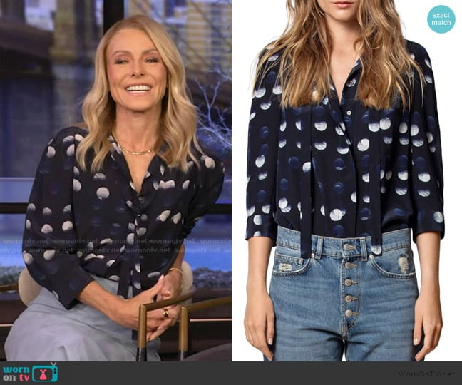 Touch Polka-Dot-Printed Silk Tunic by Zadig & Voltaire worn by Kelly Ripa on Live with Kelly and Mark