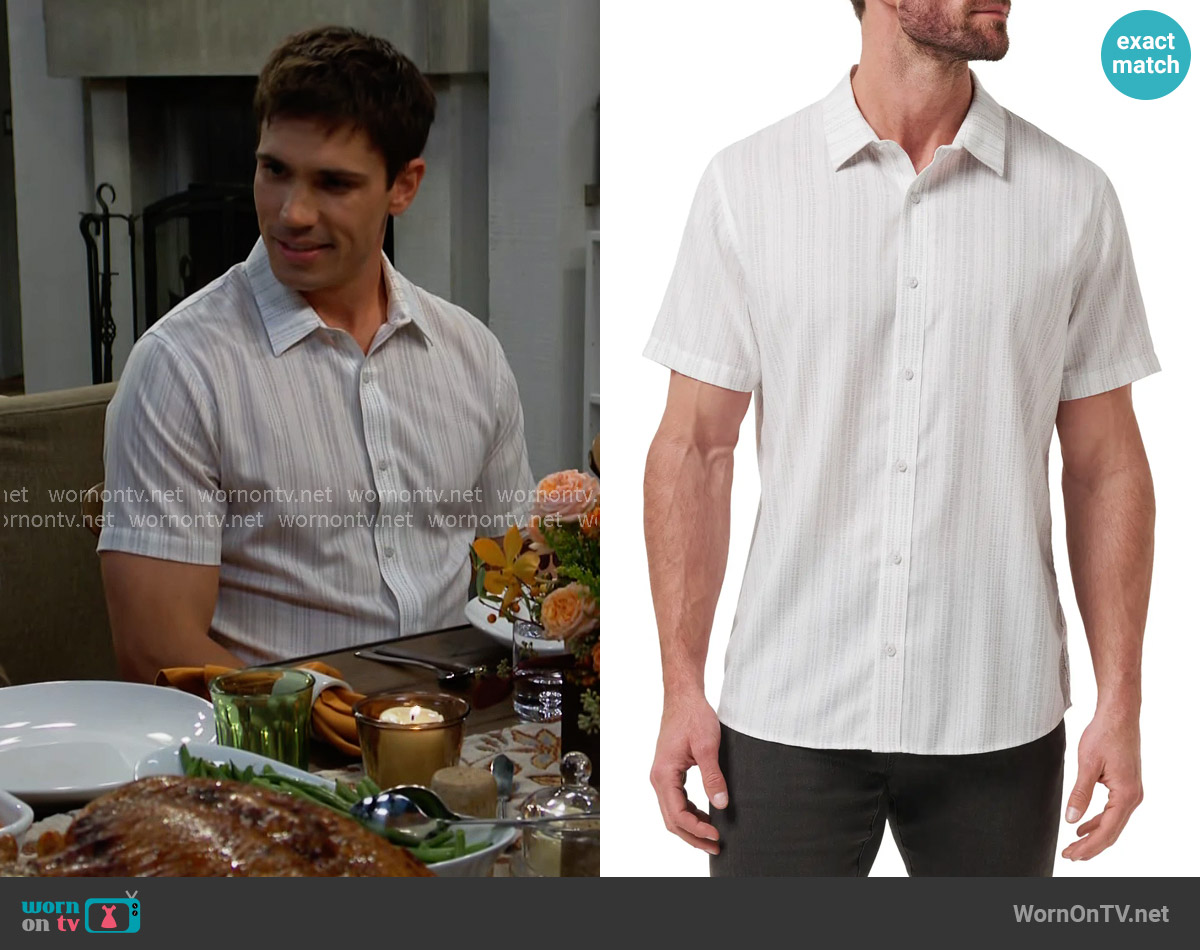 TravisMathew Meant for More Short Sleeve Button-Up Shirt worn by Dr. John Finnegan (Tanner Novlan) on The Bold and the Beautiful