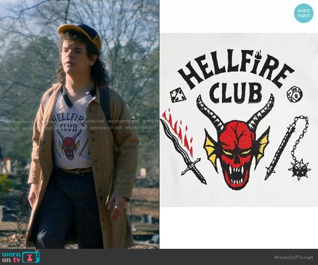 Trevor Girard at Beholder Hellfire Club Raglan T-Shirt designed worn by Dustin (Gaten Matarazzo) on Stranger Things
