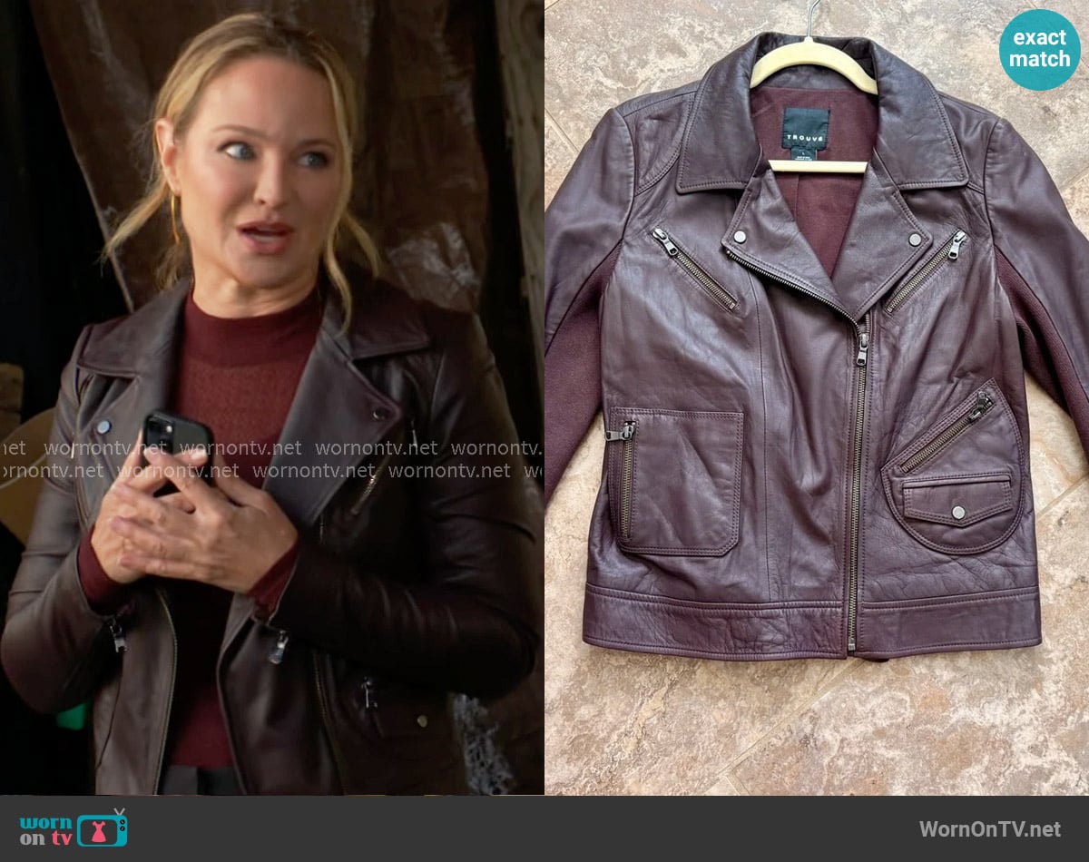 Trouve Leather Jacket worn by Sharon Newman (Sharon Case) on The Young and the Restless