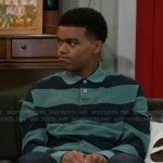 Tyrell’s green and navy striped polo on Beyond the Gates