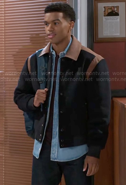 Tyrell's navy and brown jacket on Beyond the Gates