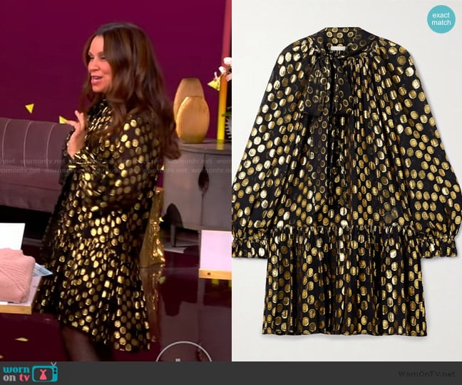 Ulla Johnson Loretta tie-detailed metallic fil coupé silk-blend crepe de chine mini dress worn by Gretta Monahan on The View
