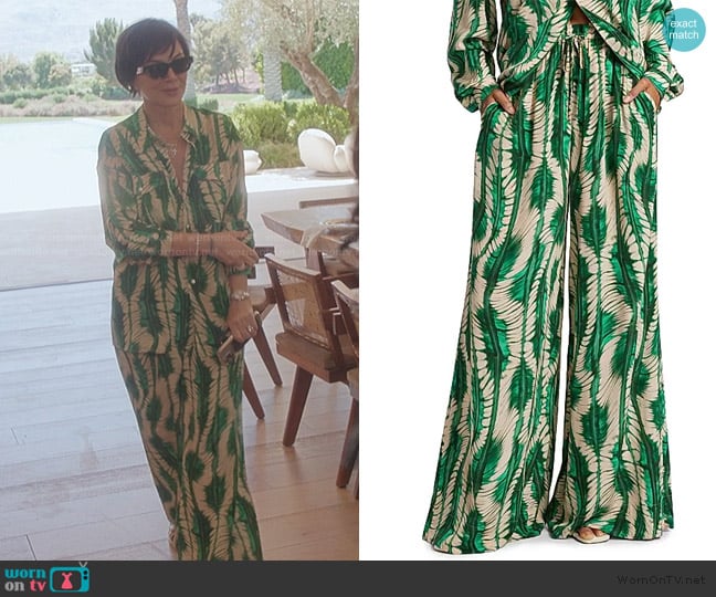 Ulla Johnson Sawyer Silk Wide-Leg Pants worn by Kris Jenner (Kris Jenner) on The Kardashians