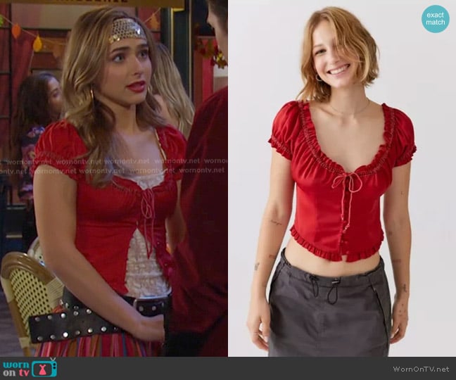Urban Outfitters Abigail Ruffle Corset Top worn by Holly Jonas (Ashley Puzemis) on Days of our Lives