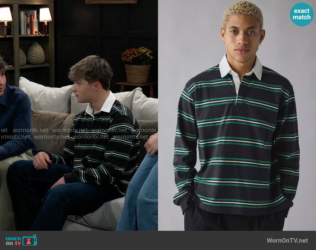 Urban Outfitters Striped Long Sleeve Rugby Tee worn by Danny Morgan (Asher Jared Antonyzyn) on General Hospital