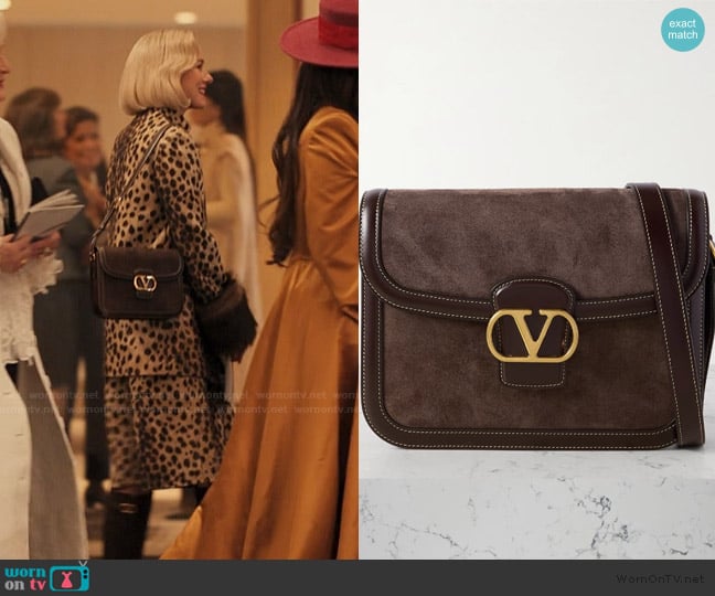 Valentino Garavani 9to5 leather-trimmed suede shoulder bag worn by Liberty Ronson (Naomi Watts) on Alls Fair