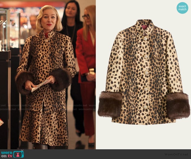 Valentino Garavani Leopard Faux Fur Cuff Caban Jacket worn by Liberty Ronson (Naomi Watts) on Alls Fair