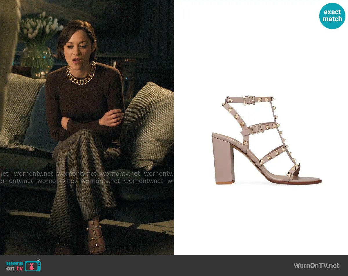 Valentino Garavani Rockstud Ankle Strap Sandals 90 MM worn by Celine Dumont (Marion Cotillard) on The Morning Show