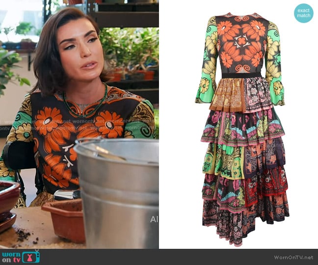 Valentino Vintage Patchwork Floral Cotton Muslin Ruffle Gown worn by Bronwyn Newport on The Real Housewives of Salt Lake City