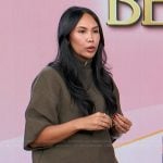 Vanessa Lee’s brown turtleneck sweater and skirt on Access Hollywood