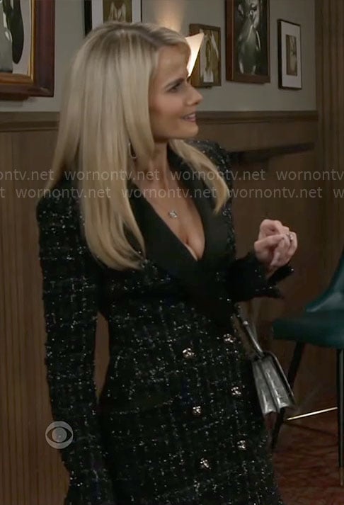 Vanessa’s black tweed blazer dress on Beyond the Gates