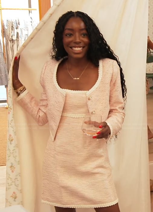 Venita's pink tweed dress and cardigan on Southern Charm