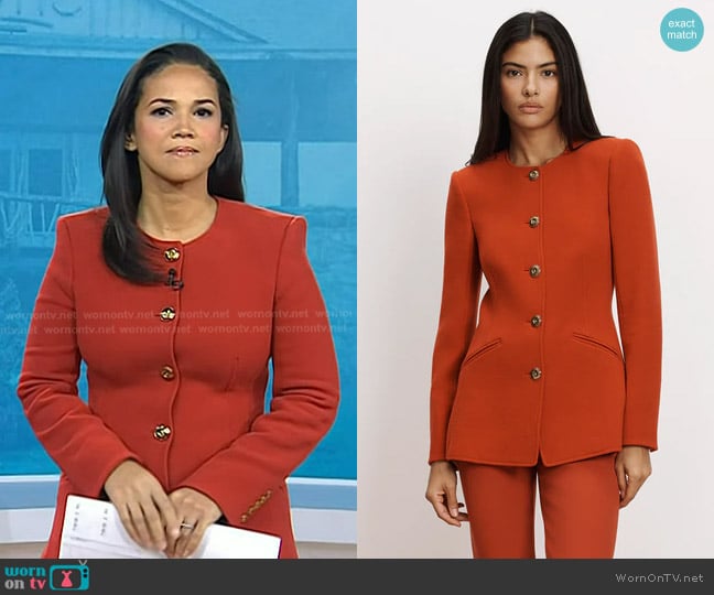 Veronica Beard Jessup Tailored Jacket in Carnelian Red worn by Laura Jarrett on Today