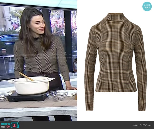 Veronica Beard Nate Plaid Mock Neck Long Sleeve Top worn by Clare de Boer on Today