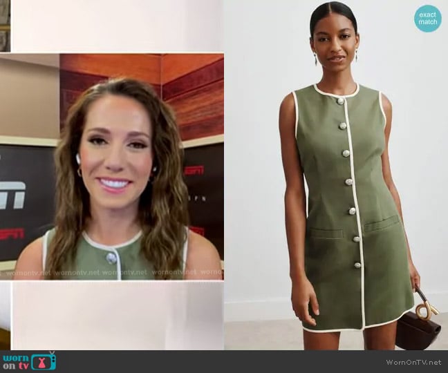 Veronica Beard Whistler Dress in Stone Army worn by Courtney Cronin on Good Morning America