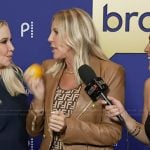 Vicky’s brown leather jacket on Access Hollywood