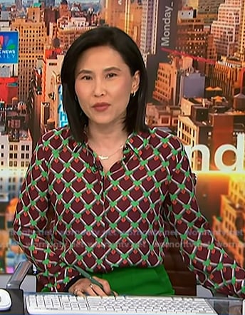 Vicky's brown geometric print blouse on NBC News Daily