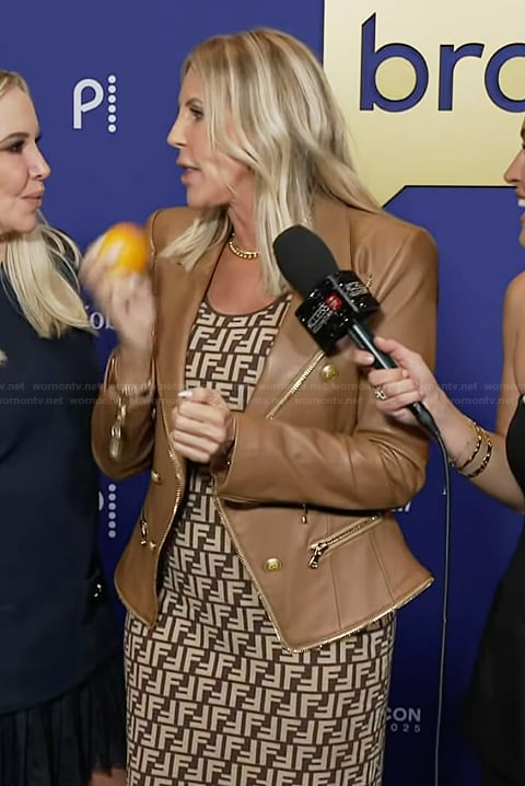 Vicky’s brown leather jacket on Access Hollywood