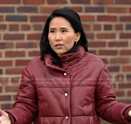 Vicky’s red leather puffer jacket on Today