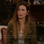Victoria’s striped knit top and olive green jacket on The Young and the Restless