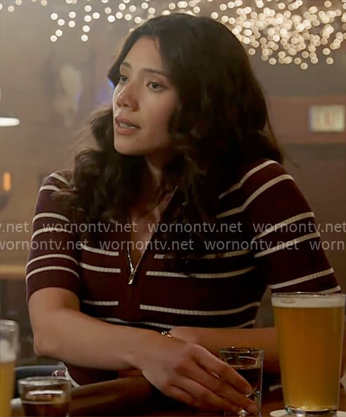 Violet's burgundy striped top on Chicago Fire