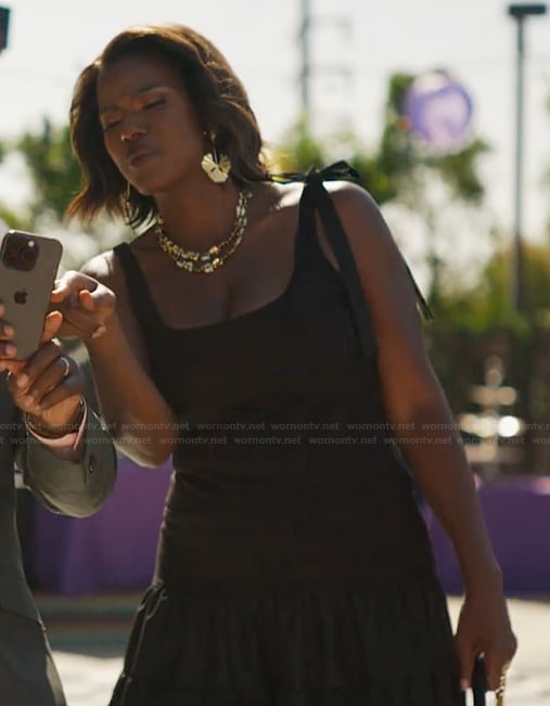 Viv's black bow shoulder dress on Bel-Air