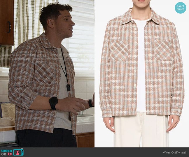 Wax London Whiting Overshirt in Tan Multi worn by Evan Buckley (Oliver Stark) on 9-1-1