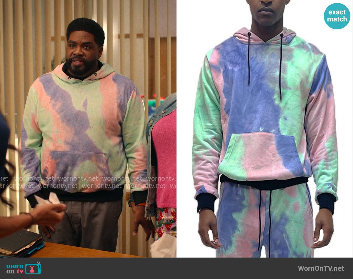 Weiv Lime and Purple Tye Dye Hoodie worn by Howard (Ron Funches) on Loot