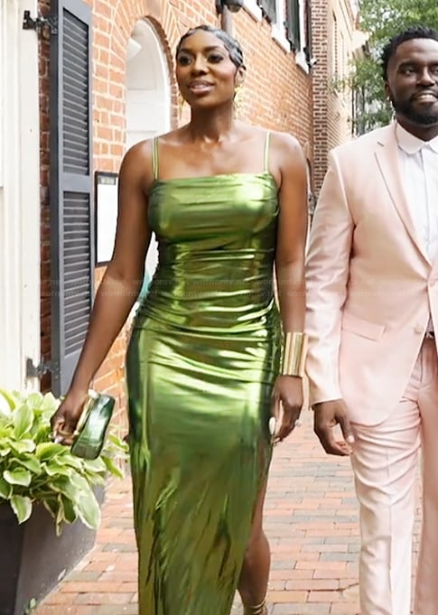 Wendy's green metallic dress on The Real Housewives of Potomac