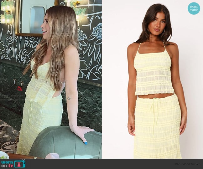 White Fox Hold Out Halter Top Lemon worn by Jessi Ngatikaura on The Secret Lives of Mormon Wives