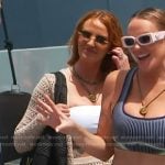 Whitney's beige crochet knit cardigan and skirt on The Real Housewives of Salt Lake City