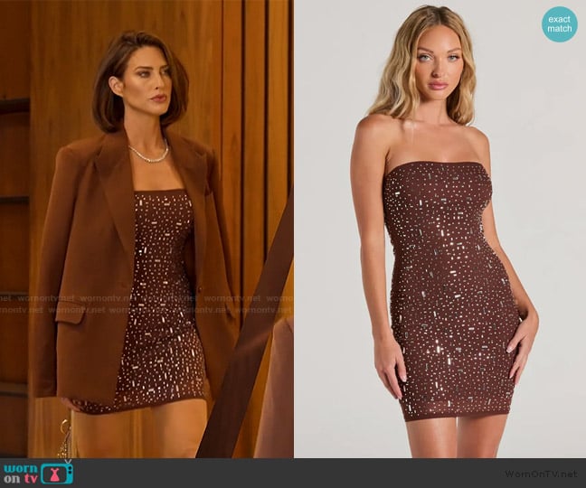 Windsor Dazzle Babe Rhinestone Strapless Bodycon Mini Dress worn by Polly Brindle (Polly Brindle) on Selling the OC