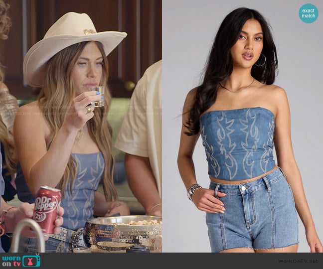 Windsor Major Hottie Lace-Up Flame Tube Top worn by Jessi Ngatikaura on The Secret Lives of Mormon Wives