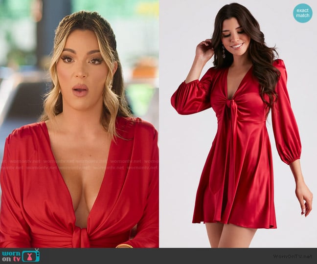 Windsor Sleek Satin Tie-Front Mini Dress worn by Alex Halll (Alex Hall) on Selling the OC