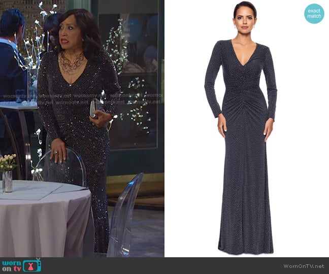Xscape Rhinestone-Embellished Ruched Gown worn by Paulina Price (Jackée Harry) on Days of our Lives