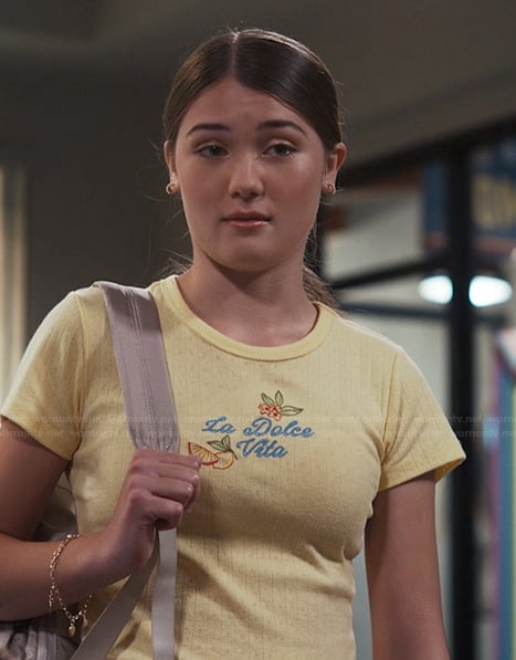 Yellow embroidered tee on Bel-Air