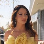 Sandra’s yellow floral top on Selling Sunset